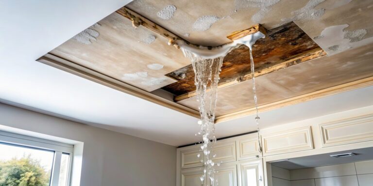 Severe ceiling water damage with active roof leak inside home requiring emergency water damage restoration services by Paul Davis Restoration of Southeast Puget Sound